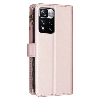 Xiaomi Redmi Note 11 Pro Leather Flip Phone Case with 9 Card Slots, Zipper Wallet & Detachable Wristlet Strap