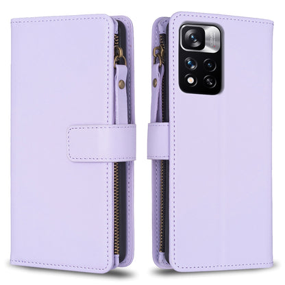 Xiaomi Redmi Note 11 Pro Leather Flip Phone Case with 9 Card Slots, Zipper Wallet & Detachable Wristlet Strap