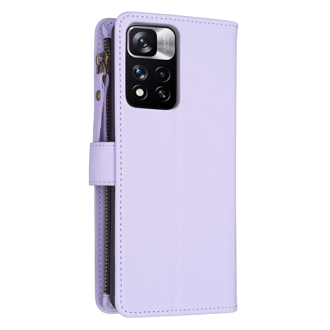 Xiaomi Redmi Note 11 Pro Leather Flip Phone Case with 9 Card Slots, Zipper Wallet & Detachable Wristlet Strap