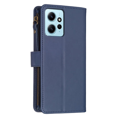 Xiaomi Redmi Note 12 4G Leather Flip Phone Case with 9 Card Slots, Zipper Wallet & Detachable Wristlet Strap