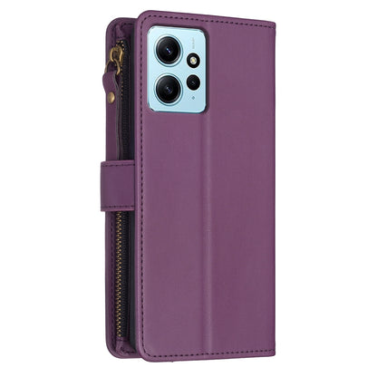 Xiaomi Redmi Note 12 4G Leather Flip Phone Case with 9 Card Slots, Zipper Wallet & Detachable Wristlet Strap