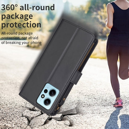 Xiaomi Redmi Note 12 4G Leather Flip Phone Case with 9 Card Slots, Zipper Wallet & Detachable Wristlet Strap
