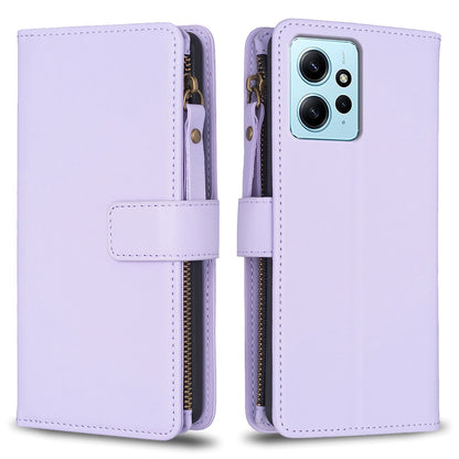 Xiaomi Redmi Note 12 4G Leather Flip Phone Case with 9 Card Slots, Zipper Wallet & Detachable Wristlet Strap