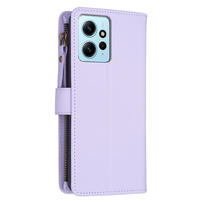 Xiaomi Redmi Note 12 4G Leather Flip Phone Case with 9 Card Slots, Zipper Wallet & Detachable Wristlet Strap