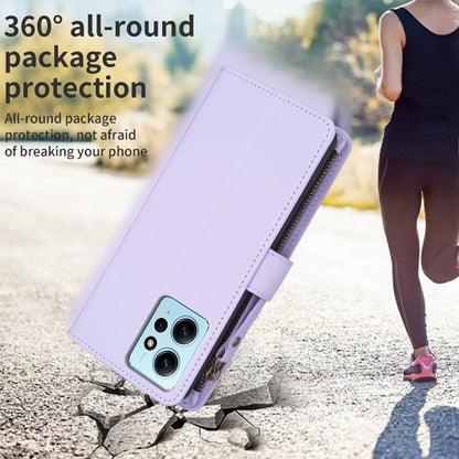 Xiaomi Redmi Note 12 4G Leather Flip Phone Case with 9 Card Slots, Zipper Wallet & Detachable Wristlet Strap