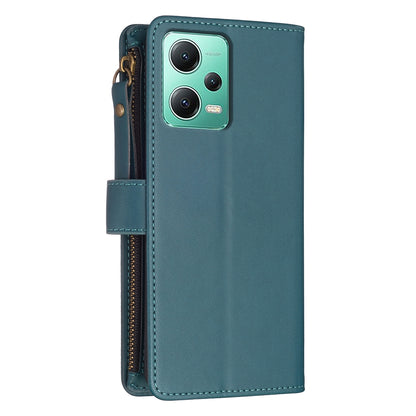 Xiaomi Redmi Note 12 5G Leather Flip Phone Case with 9 Card Slots, Zipper Wallet & Detachable Wristlet Strap