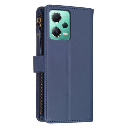 Xiaomi Redmi Note 12 5G Leather Flip Phone Case with 9 Card Slots, Zipper Wallet & Detachable Wristlet Strap