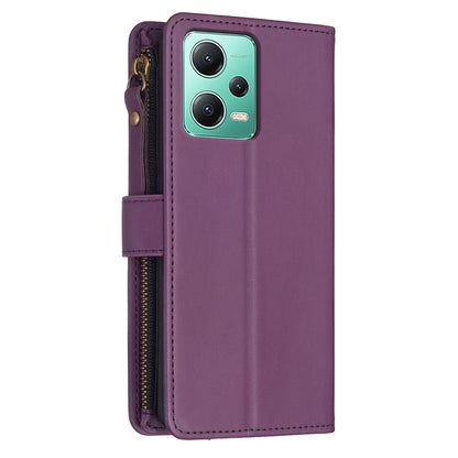 Xiaomi Redmi Note 12 5G Leather Flip Phone Case with 9 Card Slots, Zipper Wallet & Detachable Wristlet Strap