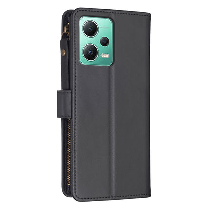 Xiaomi Redmi Note 12 5G Leather Flip Phone Case with 9 Card Slots, Zipper Wallet & Detachable Wristlet Strap