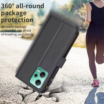 Xiaomi Redmi Note 12 5G Leather Flip Phone Case with 9 Card Slots, Zipper Wallet & Detachable Wristlet Strap