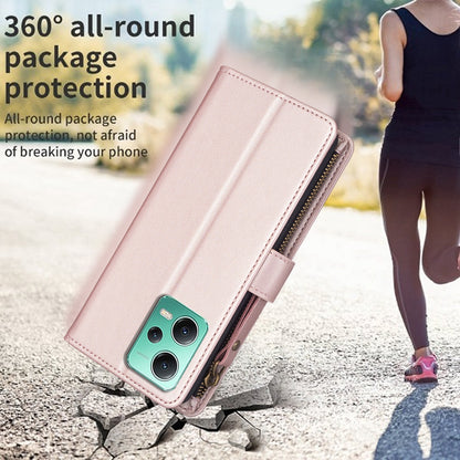 Xiaomi Redmi Note 12 5G Leather Flip Phone Case with 9 Card Slots, Zipper Wallet & Detachable Wristlet Strap