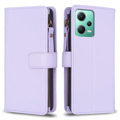 Xiaomi Redmi Note 12 5G Leather Flip Phone Case with 9 Card Slots, Zipper Wallet & Detachable Wristlet Strap