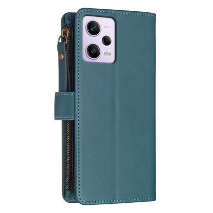 Xiaomi Redmi Note 12 Pro Leather Flip Phone Case with 9 Card Slots, Zipper Wallet & Detachable Wristlet Strap