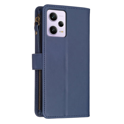 Xiaomi Redmi Note 12 Pro Leather Flip Phone Case with 9 Card Slots, Zipper Wallet & Detachable Wristlet Strap