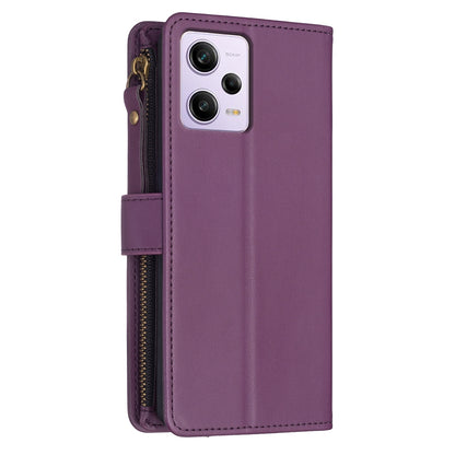Xiaomi Redmi Note 12 Pro Leather Flip Phone Case with 9 Card Slots, Zipper Wallet & Detachable Wristlet Strap