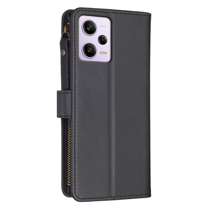 Xiaomi Redmi Note 12 Pro Leather Flip Phone Case with 9 Card Slots, Zipper Wallet & Detachable Wristlet Strap