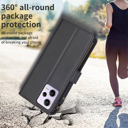 Xiaomi Redmi Note 12 Pro Leather Flip Phone Case with 9 Card Slots, Zipper Wallet & Detachable Wristlet Strap