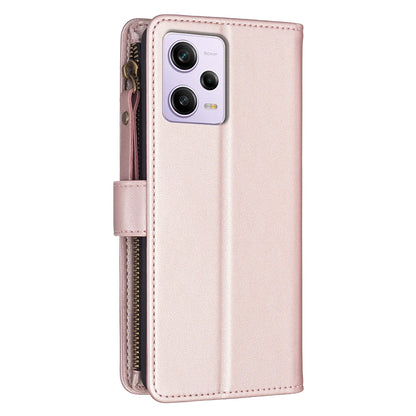 Xiaomi Redmi Note 12 Pro Leather Flip Phone Case with 9 Card Slots, Zipper Wallet & Detachable Wristlet Strap