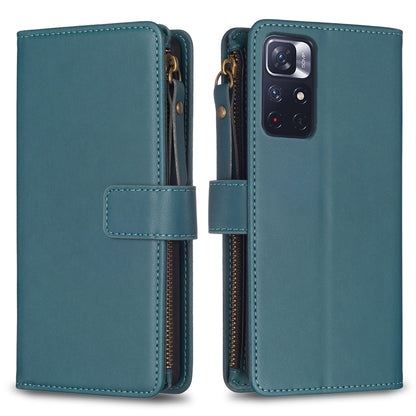 Xiaomi Redmi Note 12S 4G Leather Flip Phone Case with 9 Card Slots, Zipper Wallet & Detachable Wristlet Strap