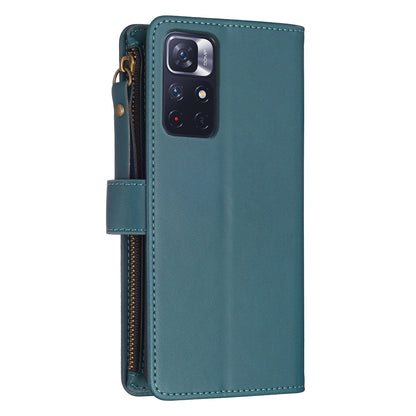 Xiaomi Redmi Note 12S 4G Leather Flip Phone Case with 9 Card Slots, Zipper Wallet & Detachable Wristlet Strap
