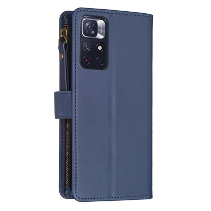 Xiaomi Redmi Note 12S 4G Leather Flip Phone Case with 9 Card Slots, Zipper Wallet & Detachable Wristlet Strap