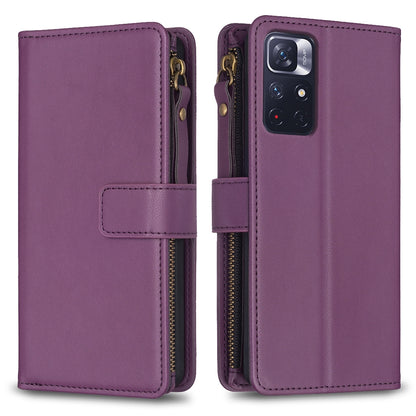 Xiaomi Redmi Note 12S 4G Leather Flip Phone Case with 9 Card Slots, Zipper Wallet & Detachable Wristlet Strap
