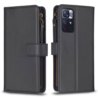 Xiaomi Redmi Note 12S 4G Leather Flip Phone Case with 9 Card Slots, Zipper Wallet & Detachable Wristlet Strap