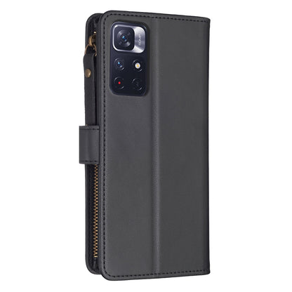 Xiaomi Redmi Note 12S 4G Leather Flip Phone Case with 9 Card Slots, Zipper Wallet & Detachable Wristlet Strap