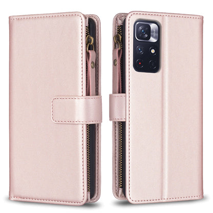 Xiaomi Redmi Note 12S 4G Leather Flip Phone Case with 9 Card Slots, Zipper Wallet & Detachable Wristlet Strap
