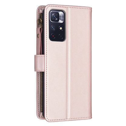 Xiaomi Redmi Note 12S 4G Leather Flip Phone Case with 9 Card Slots, Zipper Wallet & Detachable Wristlet Strap