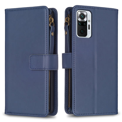 Xiaomi Redmi Note 10 Pro Leather Flip Phone Case with 9 Card Slots, Zipper Wallet & Detachable Wristlet Strap