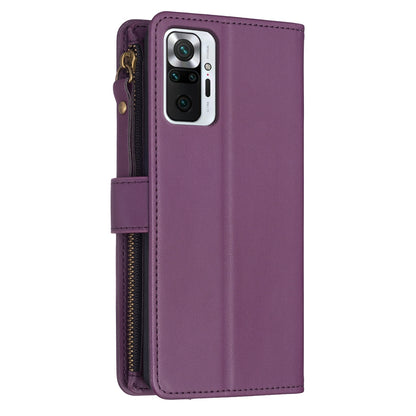 Xiaomi Redmi Note 10 Pro Leather Flip Phone Case with 9 Card Slots, Zipper Wallet & Detachable Wristlet Strap