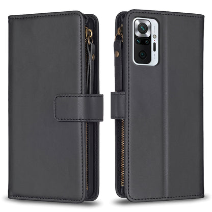 Xiaomi Redmi Note 10 Pro Leather Flip Phone Case with 9 Card Slots, Zipper Wallet & Detachable Wristlet Strap