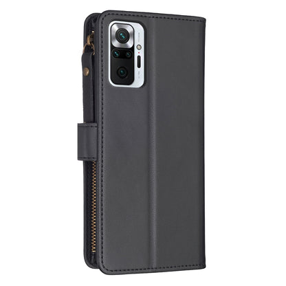 Xiaomi Redmi Note 10 Pro Leather Flip Phone Case with 9 Card Slots, Zipper Wallet & Detachable Wristlet Strap