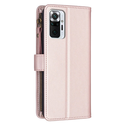 Xiaomi Redmi Note 10 Pro Leather Flip Phone Case with 9 Card Slots, Zipper Wallet & Detachable Wristlet Strap