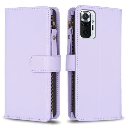 Xiaomi Redmi Note 10 Pro Leather Flip Phone Case with 9 Card Slots, Zipper Wallet & Detachable Wristlet Strap