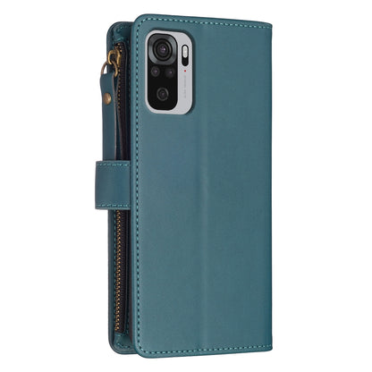 Xiaomi Redmi Note 10 Leather Flip Phone Case with 9 Card Slots, Zipper Wallet & Detachable Wristlet Strap