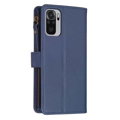 Xiaomi Redmi Note 10 Leather Flip Phone Case with 9 Card Slots, Zipper Wallet & Detachable Wristlet Strap
