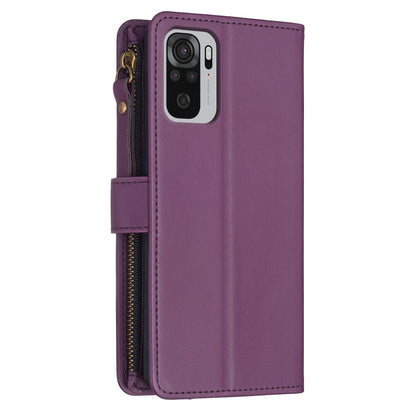 Xiaomi Redmi Note 10 Leather Flip Phone Case with 9 Card Slots, Zipper Wallet & Detachable Wristlet Strap
