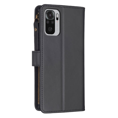 Xiaomi Redmi Note 10 Leather Flip Phone Case with 9 Card Slots, Zipper Wallet & Detachable Wristlet Strap