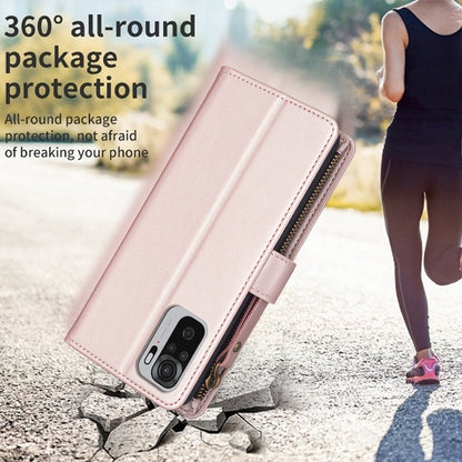 Xiaomi Redmi Note 10 Leather Flip Phone Case with 9 Card Slots, Zipper Wallet & Detachable Wristlet Strap