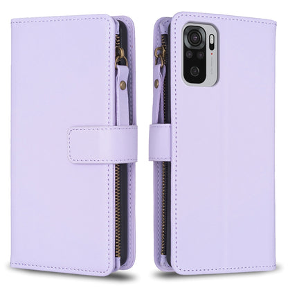 Xiaomi Redmi Note 10 Leather Flip Phone Case with 9 Card Slots, Zipper Wallet & Detachable Wristlet Strap