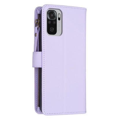 Xiaomi Redmi Note 10 Leather Flip Phone Case with 9 Card Slots, Zipper Wallet & Detachable Wristlet Strap