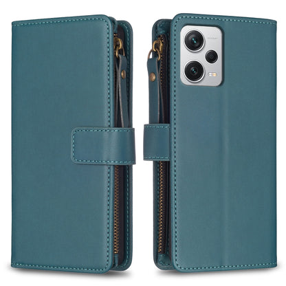 Xiaomi Redmi Note 12 Pro+ 5G Global Leather Flip Phone Case with 9 Card Slots, Zipper Wallet & Detachable Wristlet Strap