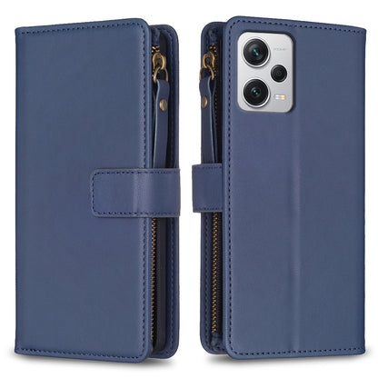 Xiaomi Redmi Note 12 Pro+ 5G Global Leather Flip Phone Case with 9 Card Slots, Zipper Wallet & Detachable Wristlet Strap