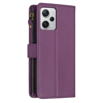 Xiaomi Redmi Note 12 Pro+ 5G Global Leather Flip Phone Case with 9 Card Slots, Zipper Wallet & Detachable Wristlet Strap