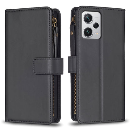 Xiaomi Redmi Note 12 Pro+ 5G Global Leather Flip Phone Case with 9 Card Slots, Zipper Wallet & Detachable Wristlet Strap
