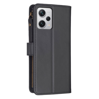 Xiaomi Redmi Note 12 Pro+ 5G Global Leather Flip Phone Case with 9 Card Slots, Zipper Wallet & Detachable Wristlet Strap