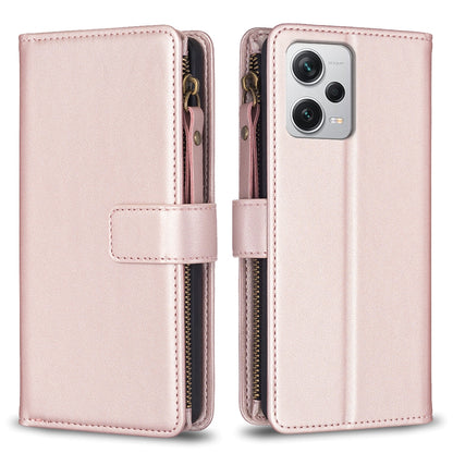 Xiaomi Redmi Note 12 Pro+ 5G Global Leather Flip Phone Case with 9 Card Slots, Zipper Wallet & Detachable Wristlet Strap