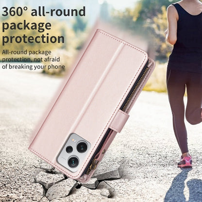 Xiaomi Redmi Note 12 Pro+ 5G Global Leather Flip Phone Case with 9 Card Slots, Zipper Wallet & Detachable Wristlet Strap